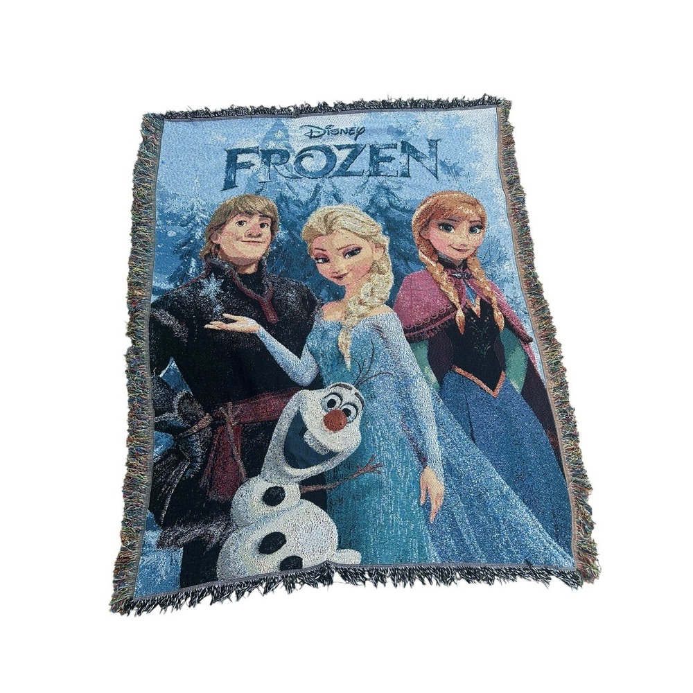 Disney Frozen Tapestry Woven Blanket 44" x 52" Afghan Elsa Anna Olaf - EUC